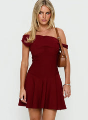 Delcina Off Shoulder Corset Mini Dress Burgundy