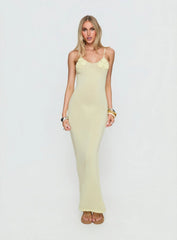 Cinderella Knit Floral Detail Maxi Dress Lemon Yellow