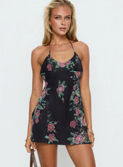 Dorelia Halter Slip Mini Dress Black Multi