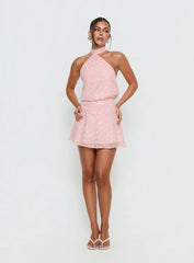 Eurythmic Scarf Halter Mini Dress Pink Jacquard