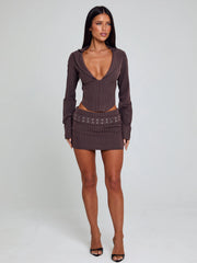 KESSIA MINI SKIRT BROWN PINSTRIPE