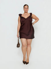 Kamillah Frill Mini Dress Burgundy Polka Dot Curve