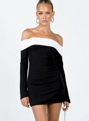 Anya Long Sleeve Off Shoulder Mini Dress Black / White