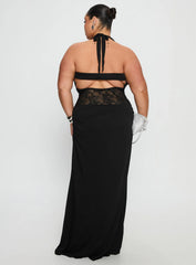 Adalyne Lace Halter Maxi Dress Black Curve
