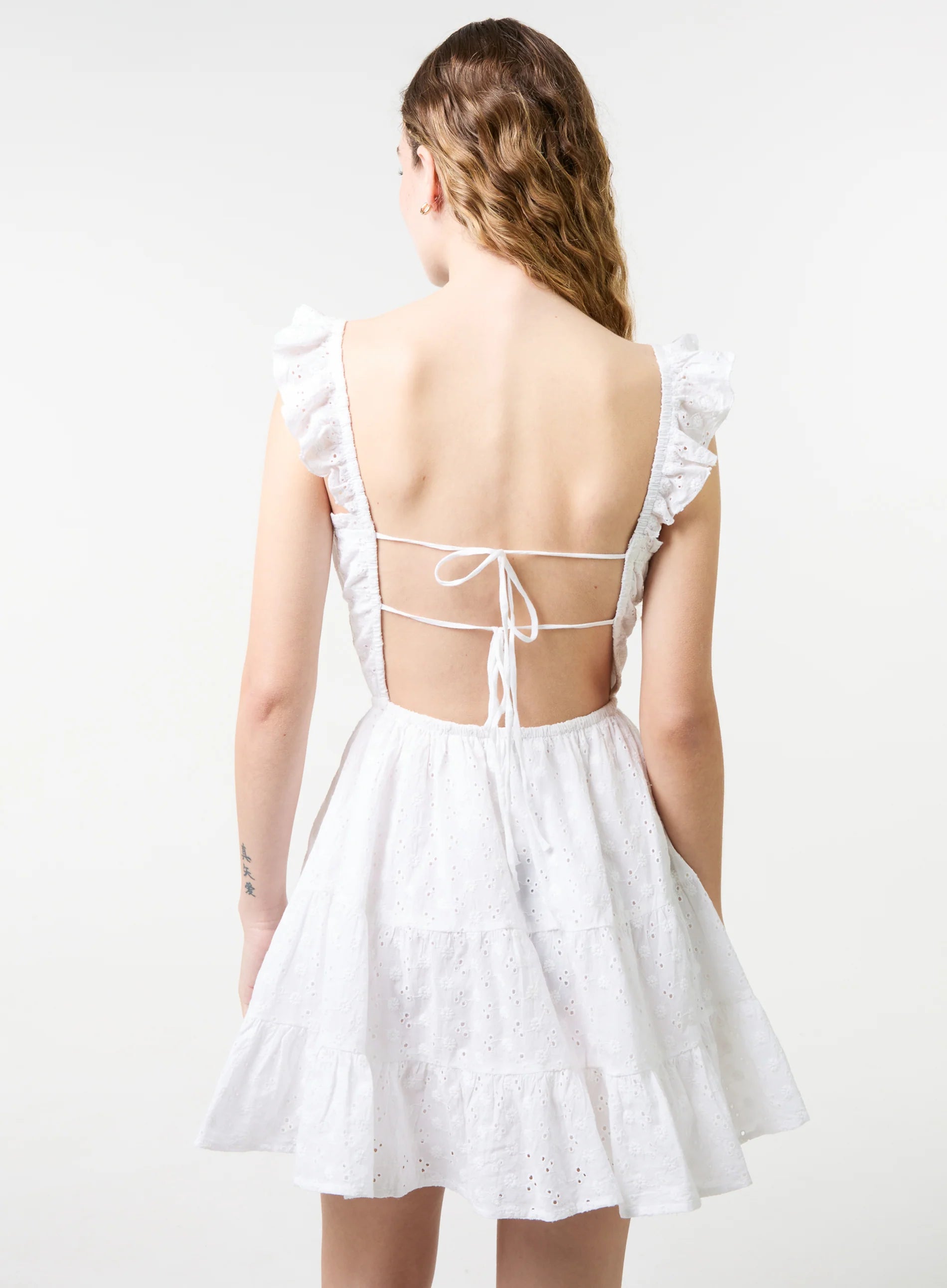 Tie Back Broderie Tiered Mini Dress