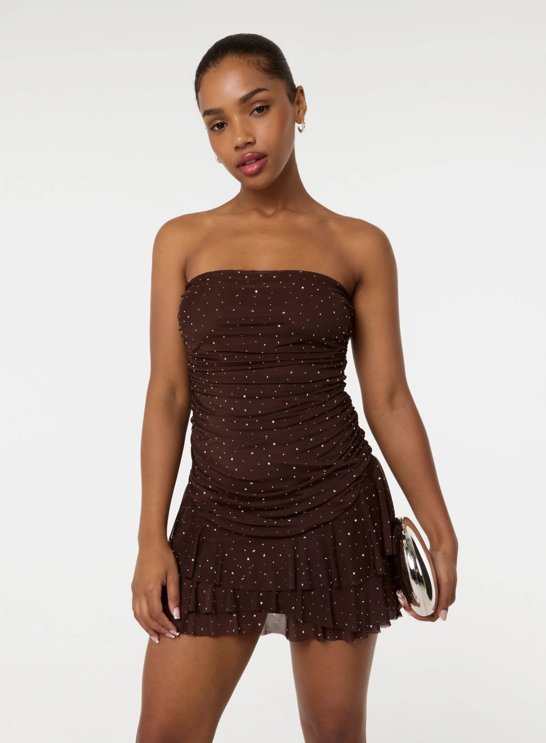 Diamante Ruffle Mini Dress