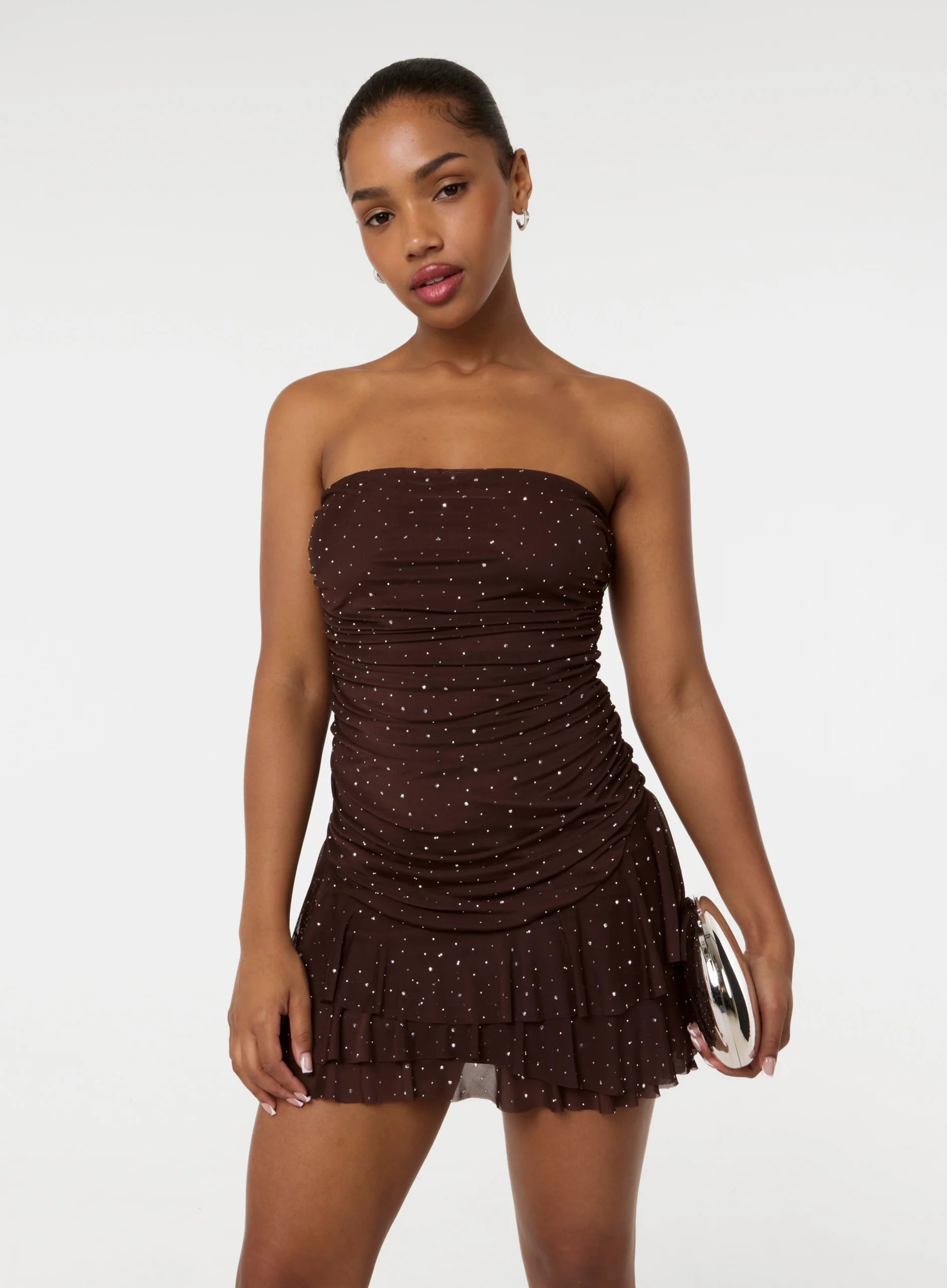 Diamante Ruffle Mini Dress