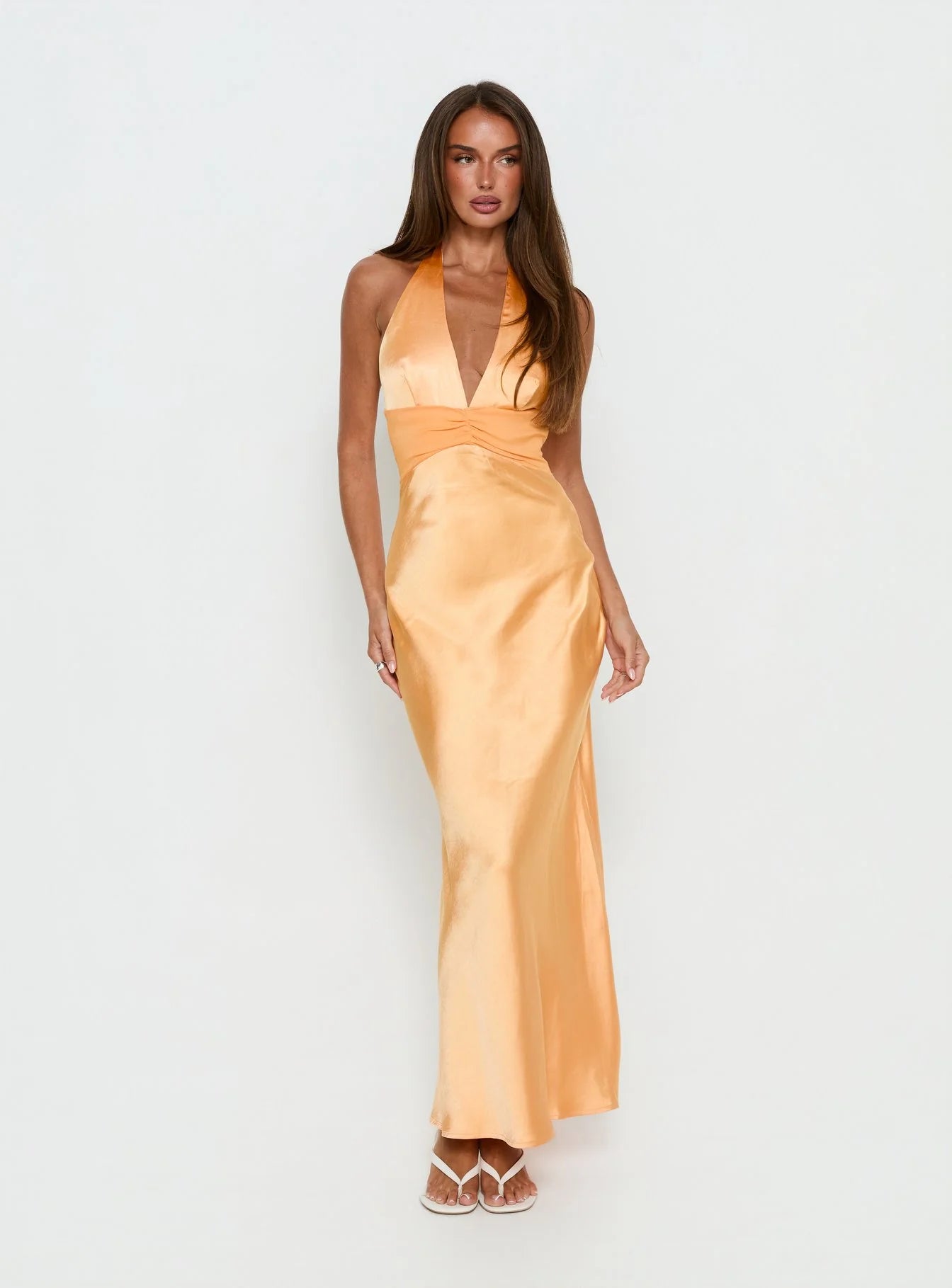 Sazenna Halter Plunge Maxi Dress Orange