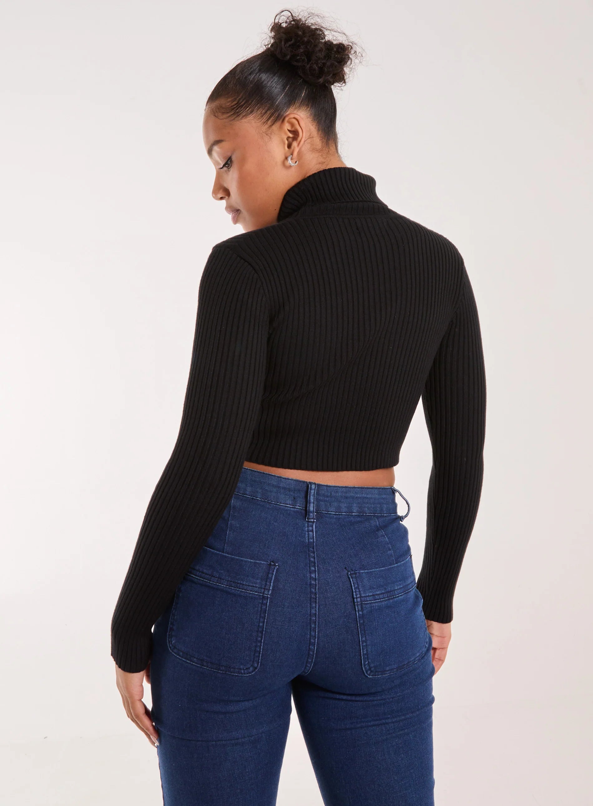 Ribbed Roll Neck Jumper With Cut Out Detail