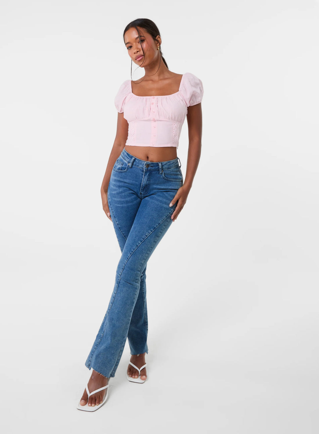 Puff Sleeve Broderie Detail Top