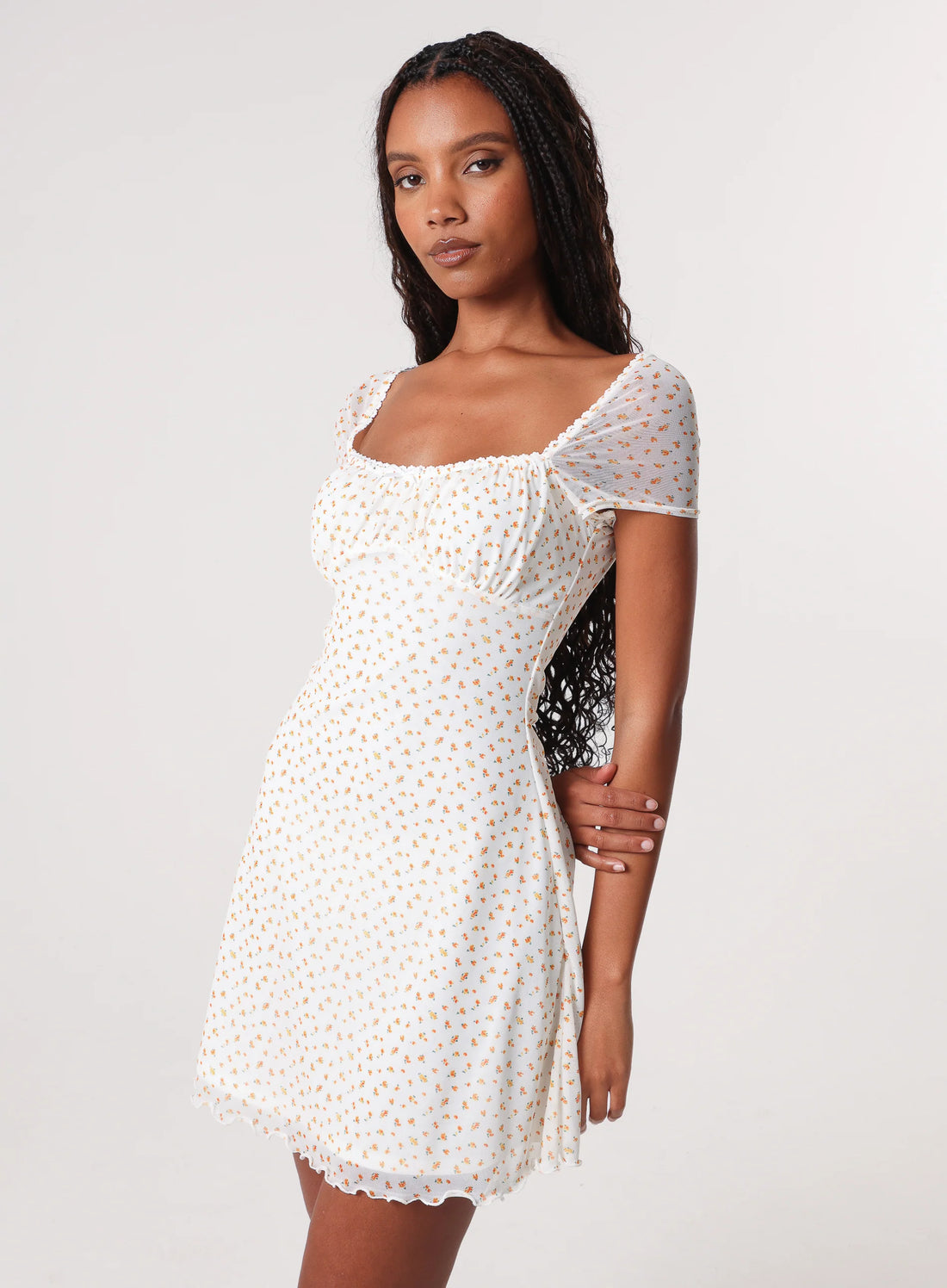 Cap Sleeve Ditsy Mini Dress