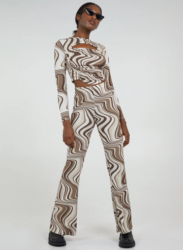 Swirl Print Slinky Flared Trousers