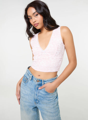 V Neck Lace Crop Top