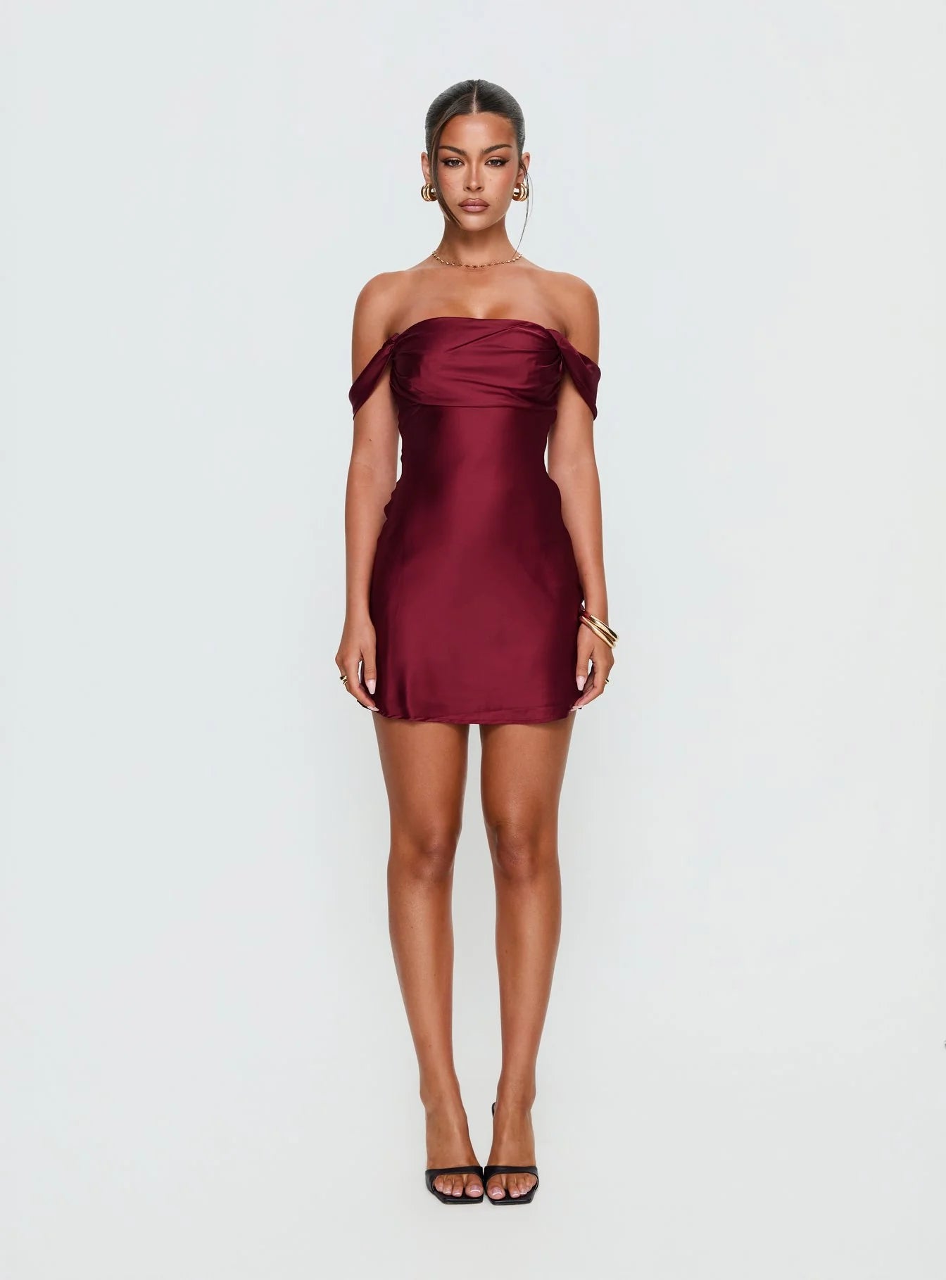 Zabbarra Off The Shoulder Mini Dress Burgundy