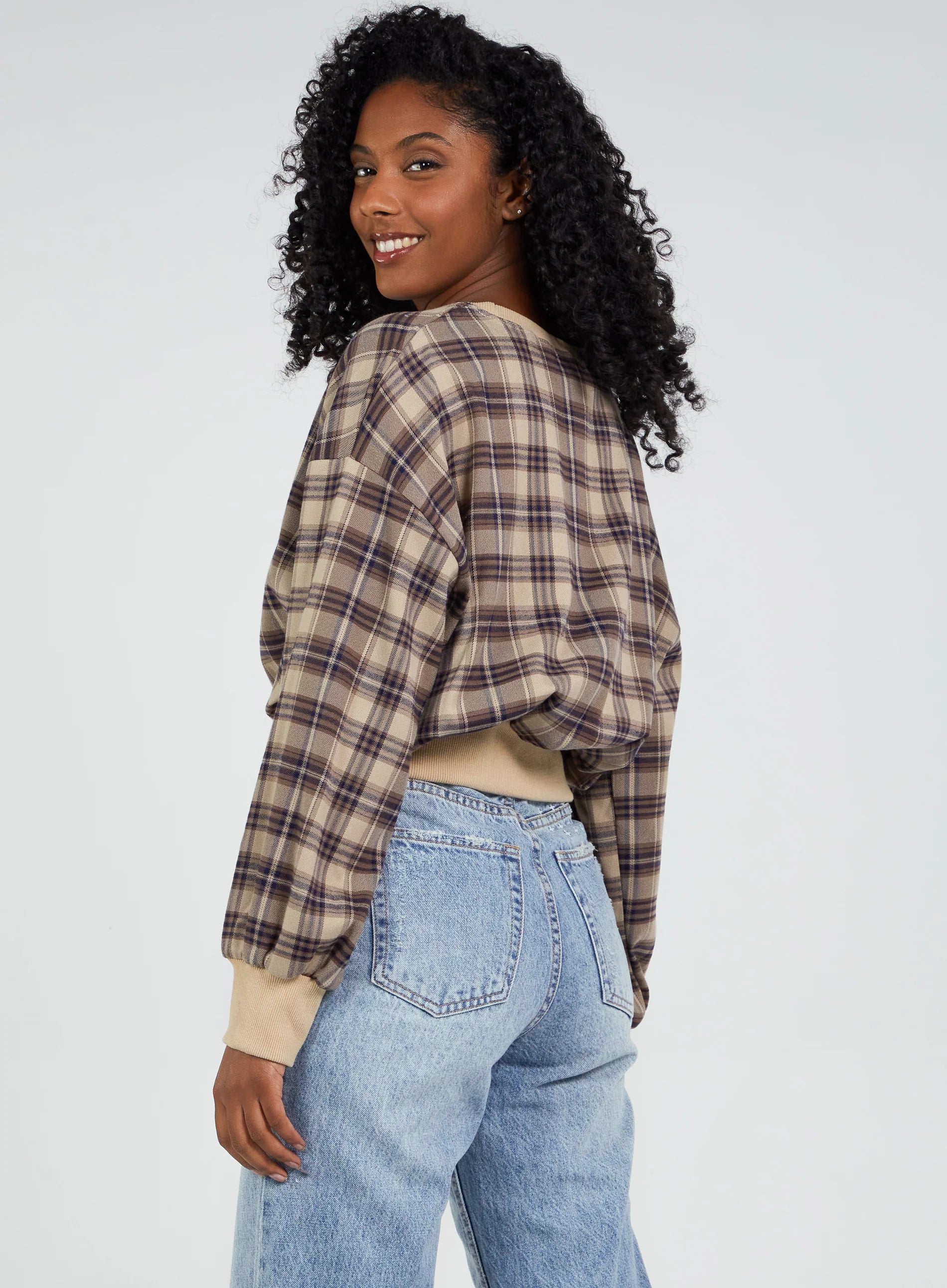 Oversized Cropped Check Sweatshirt