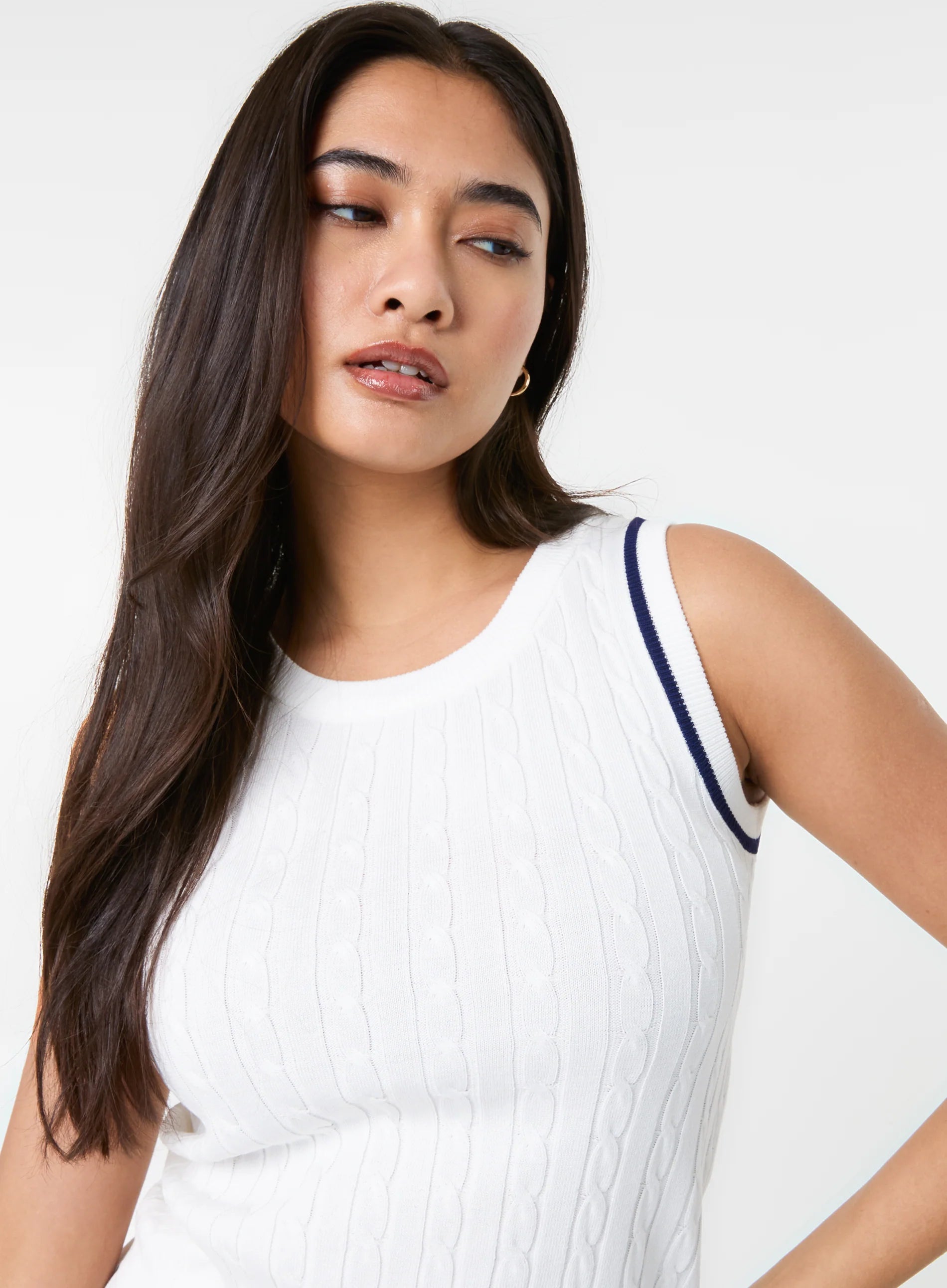 Cable Knit Vest With Contrast Piping