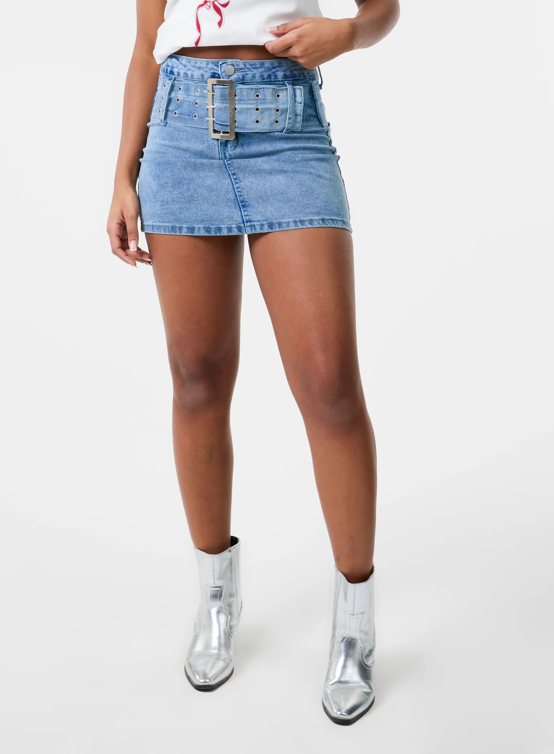 Denim Belted Mini Skirt