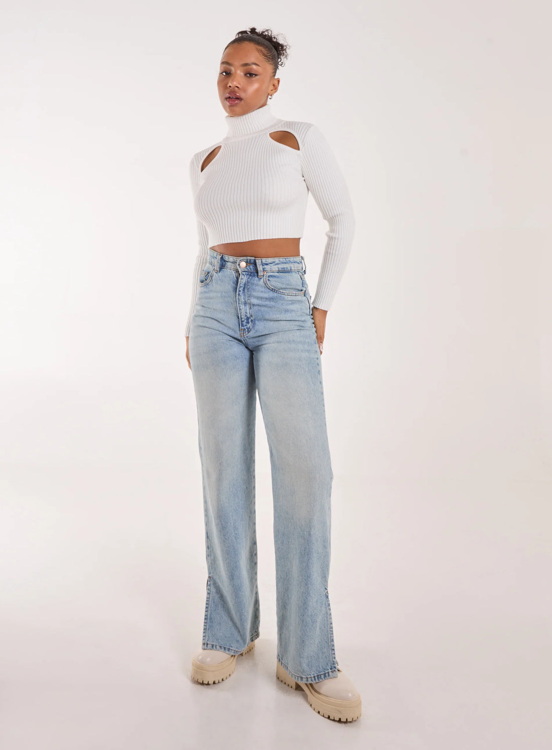 Ribbed Roll Neck Jumper With Cut Out Detail