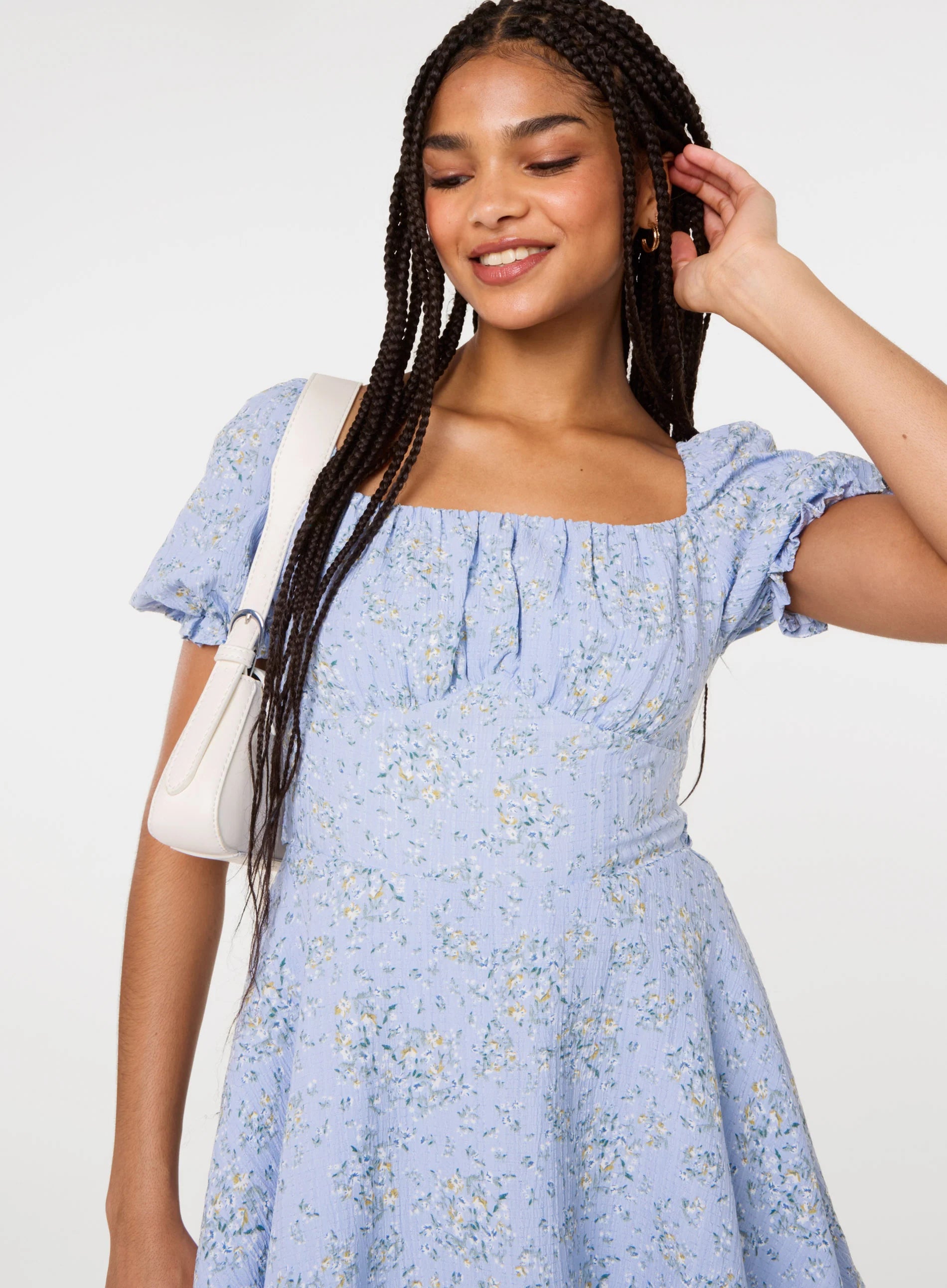 Bow Back Ditsy Puff Sleeve Playsuit