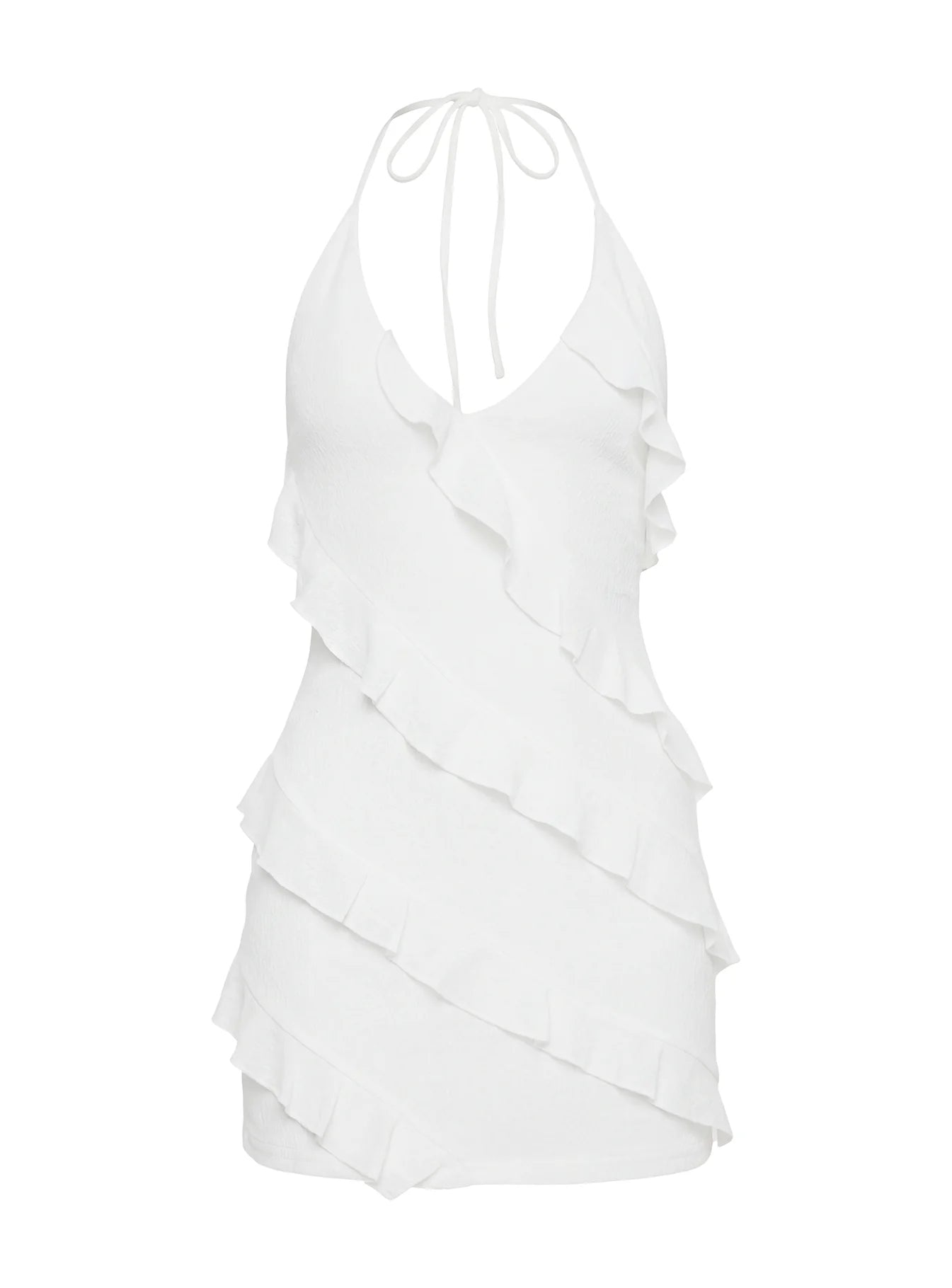 Marinna Halter Ruffle Mini Dress White