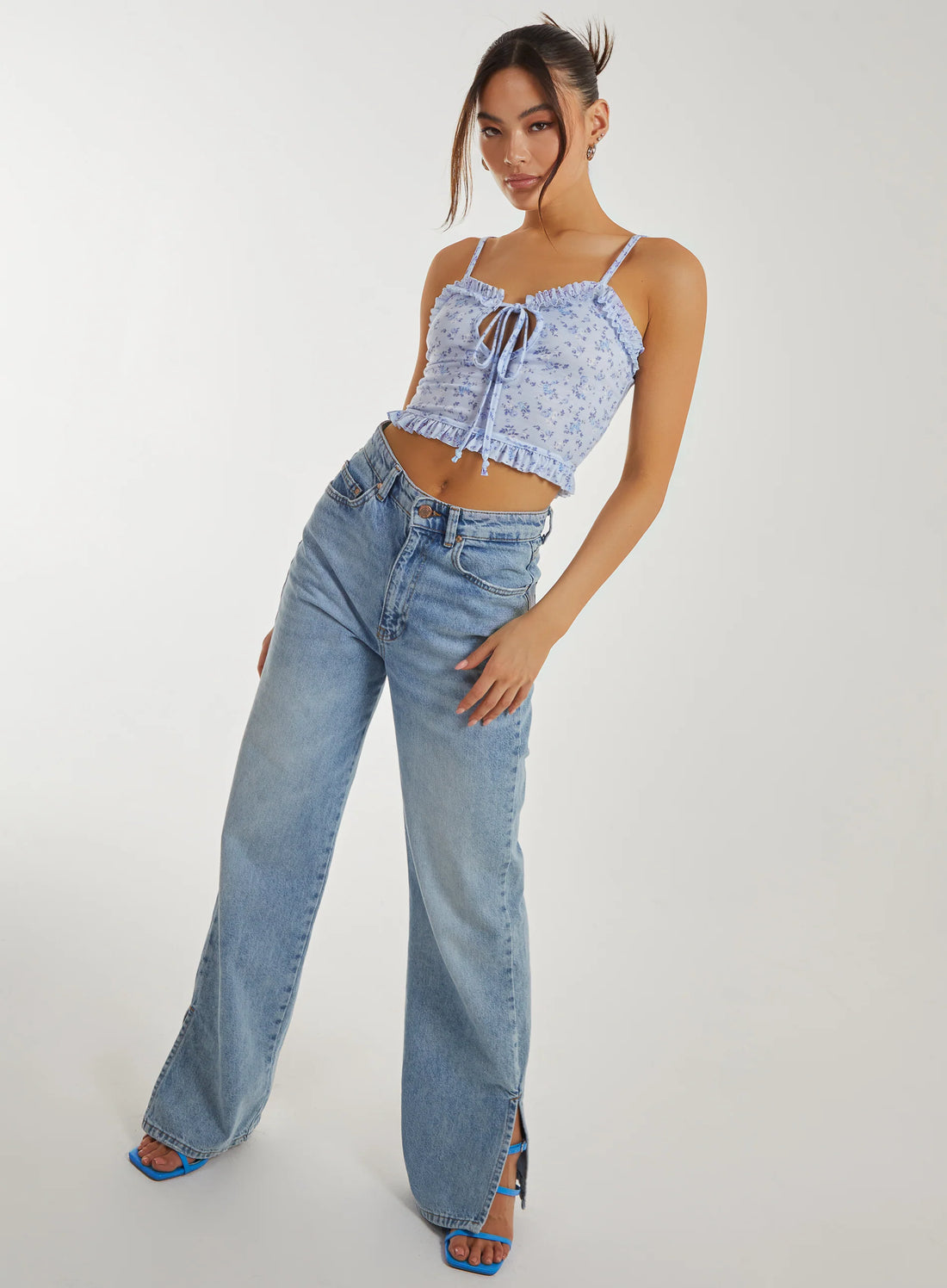 Ditsy Floral Cut Out Strappy Crop Top