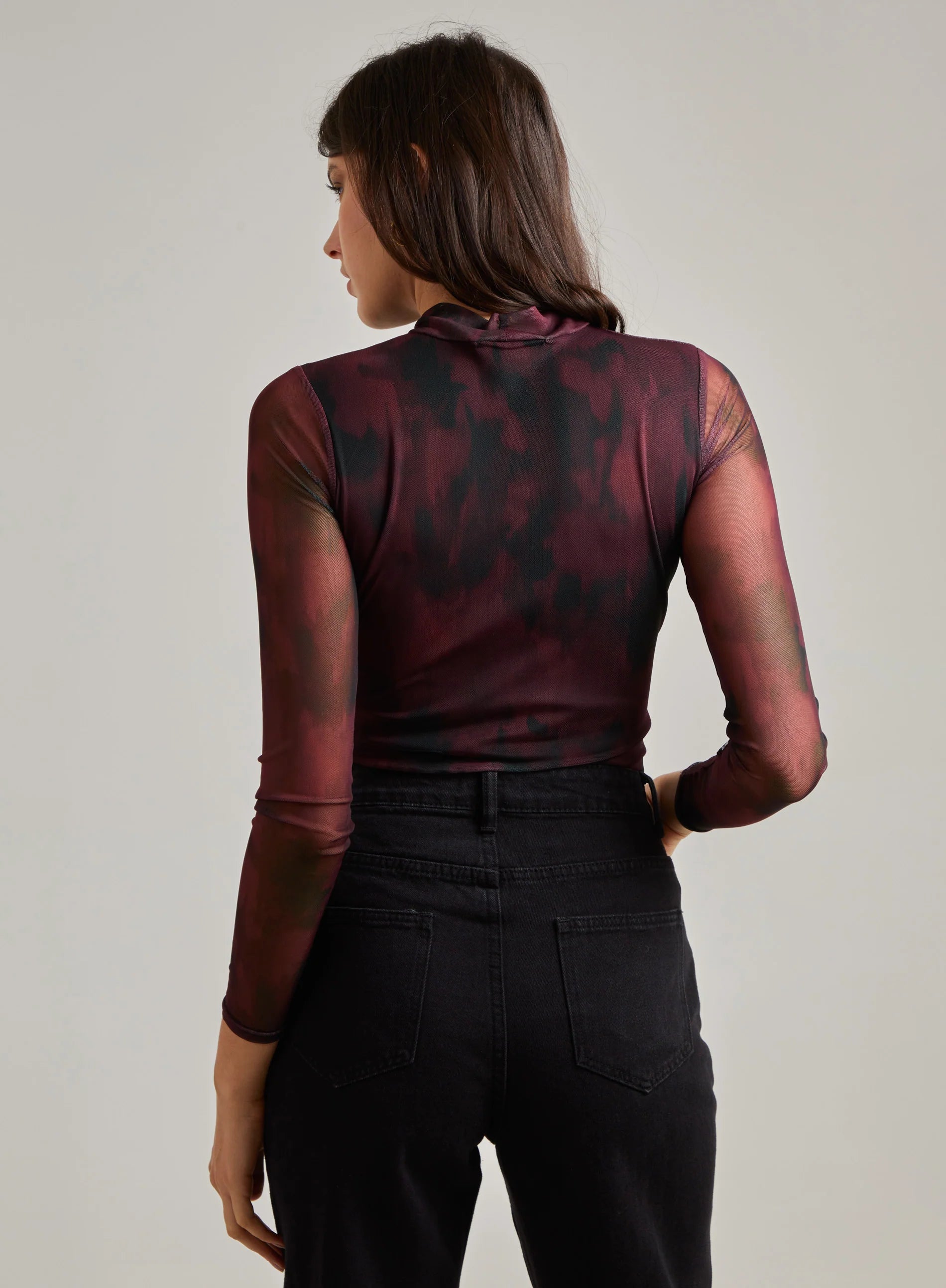 Smudge Print Long Sleeve Mesh Bodysuit