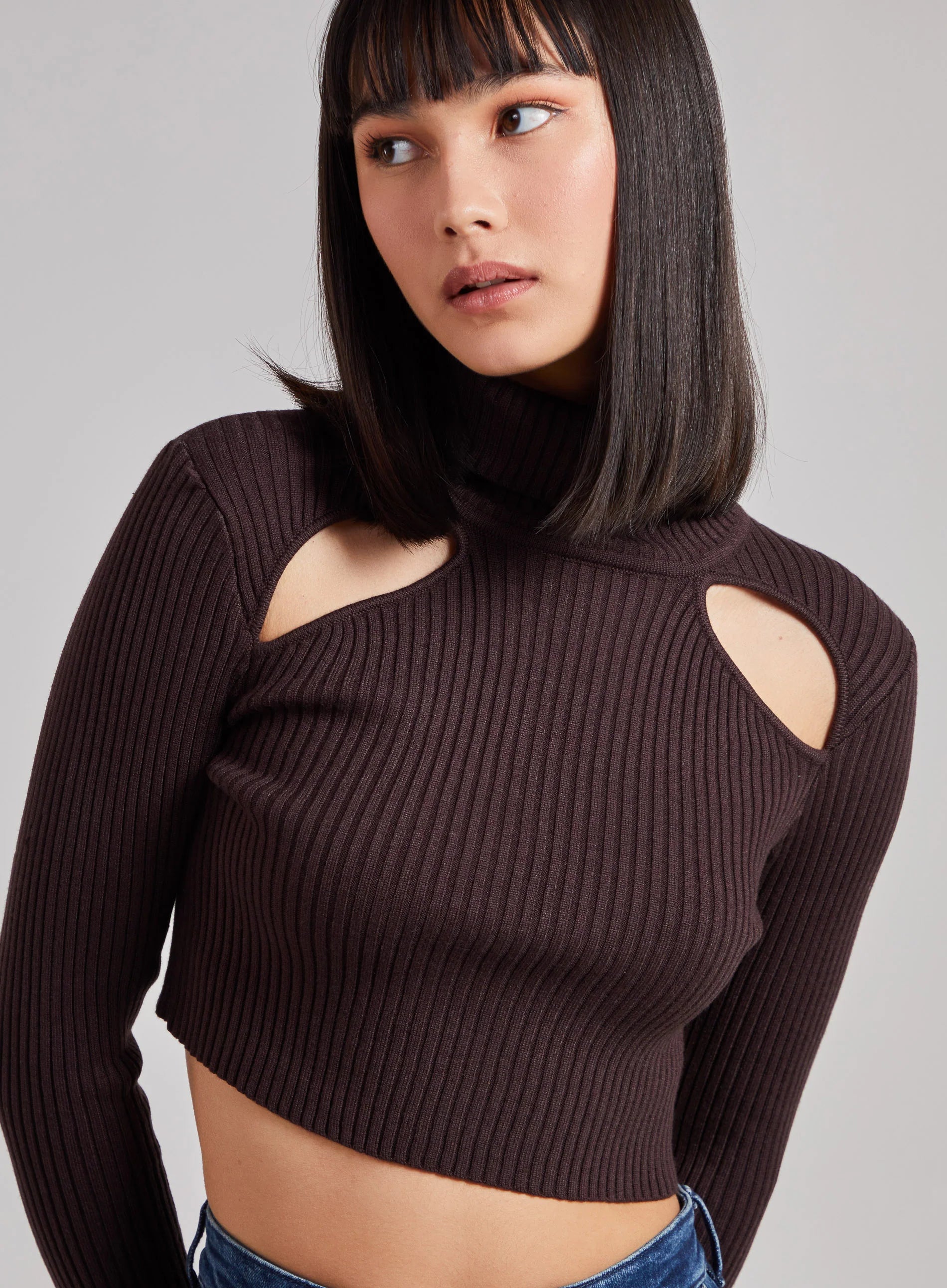 Ribbed Roll Neck Jumper With Cut Out Detail