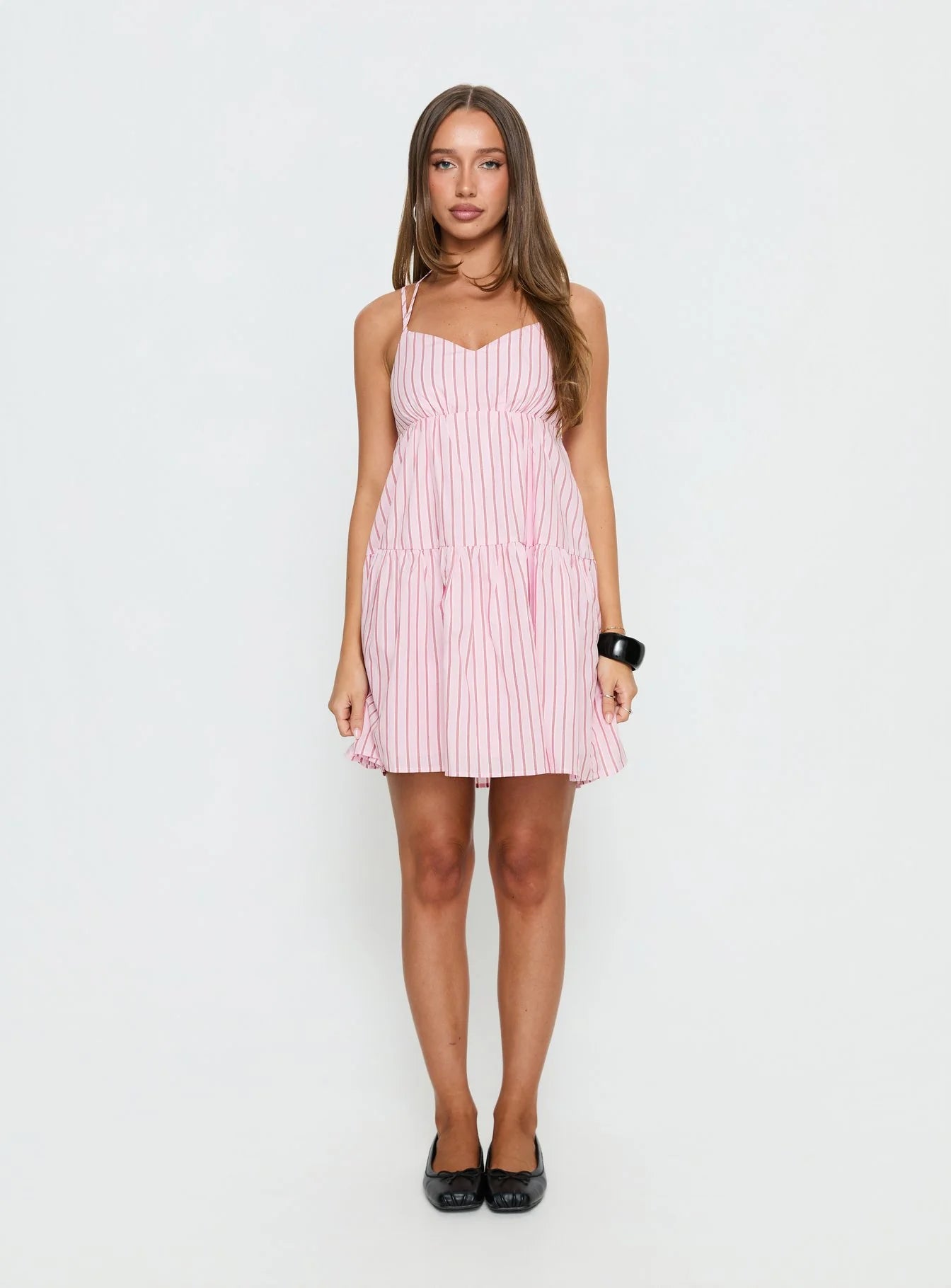 Elisabef Halter Mini Dress Pink Stripe