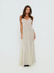 Loulah Sheer Chiffon Maxi Dress Cream Polka Dot
