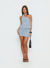 Close Up Sparkle One Shoulder Mini Dress Blue