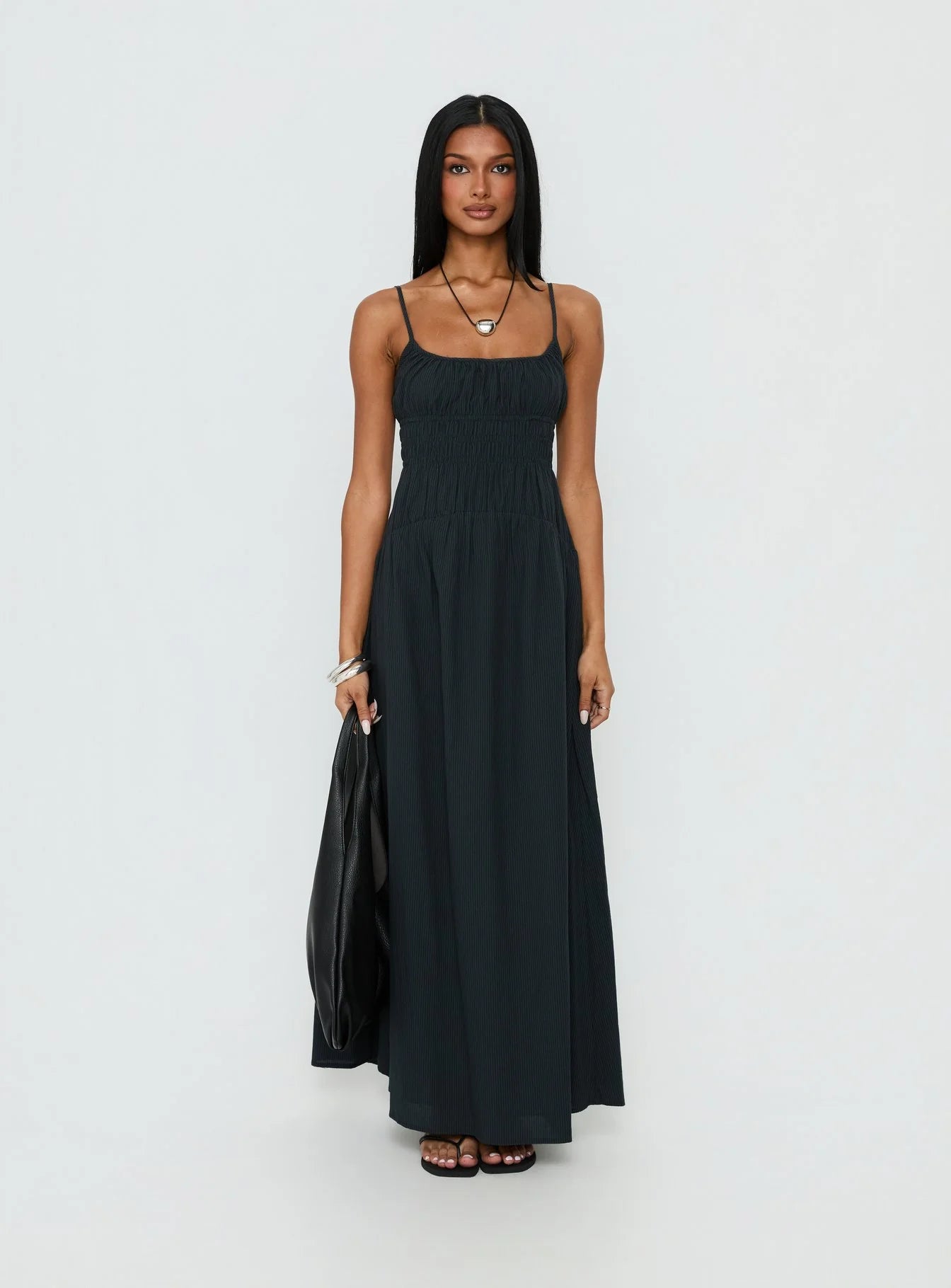Magnolie Shirred Maxi Dress Charcoal