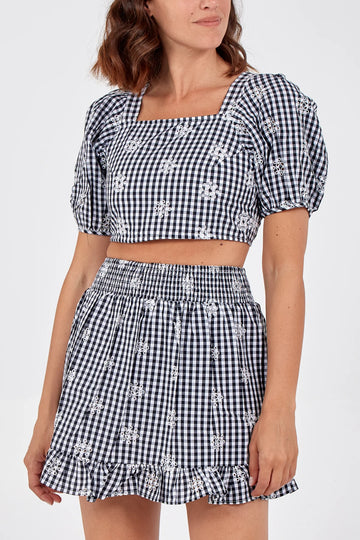 Lace Back Gingham Crop Top & Mini Skirt Set