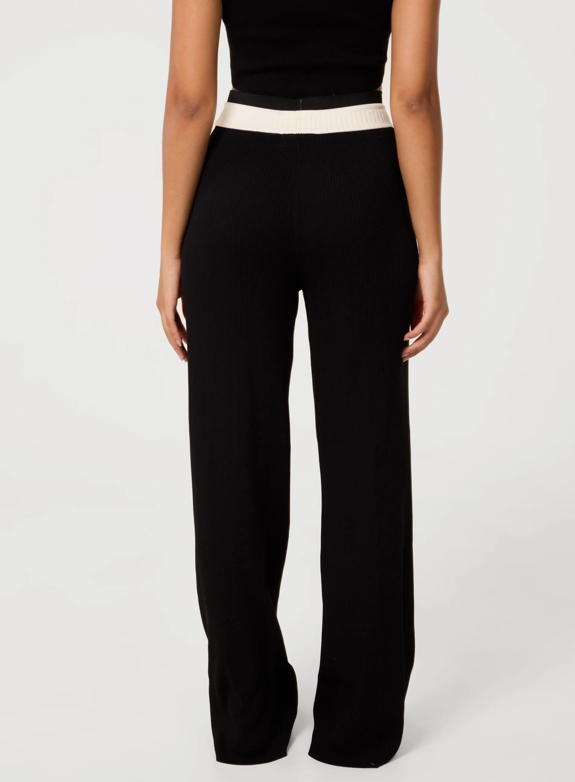 Ribbed Contrast Waist Wide Leg Joggers