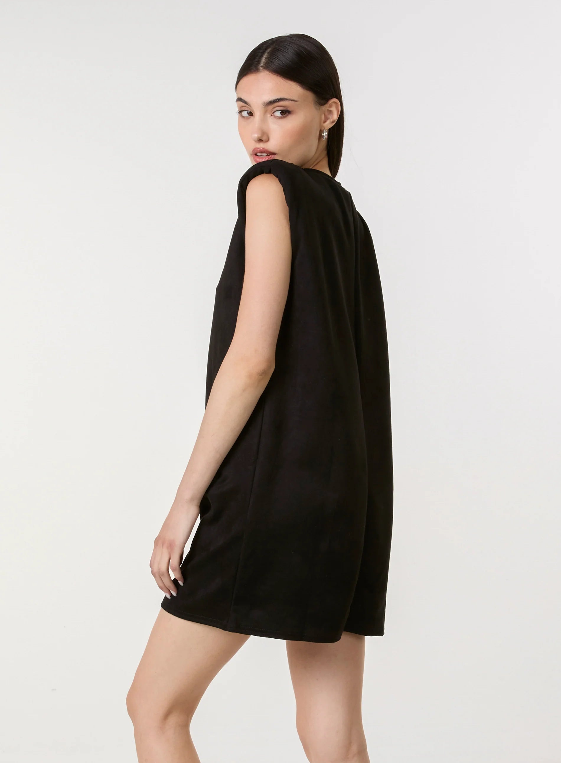 Suedette Shoulder Pads Sleeveless Dress