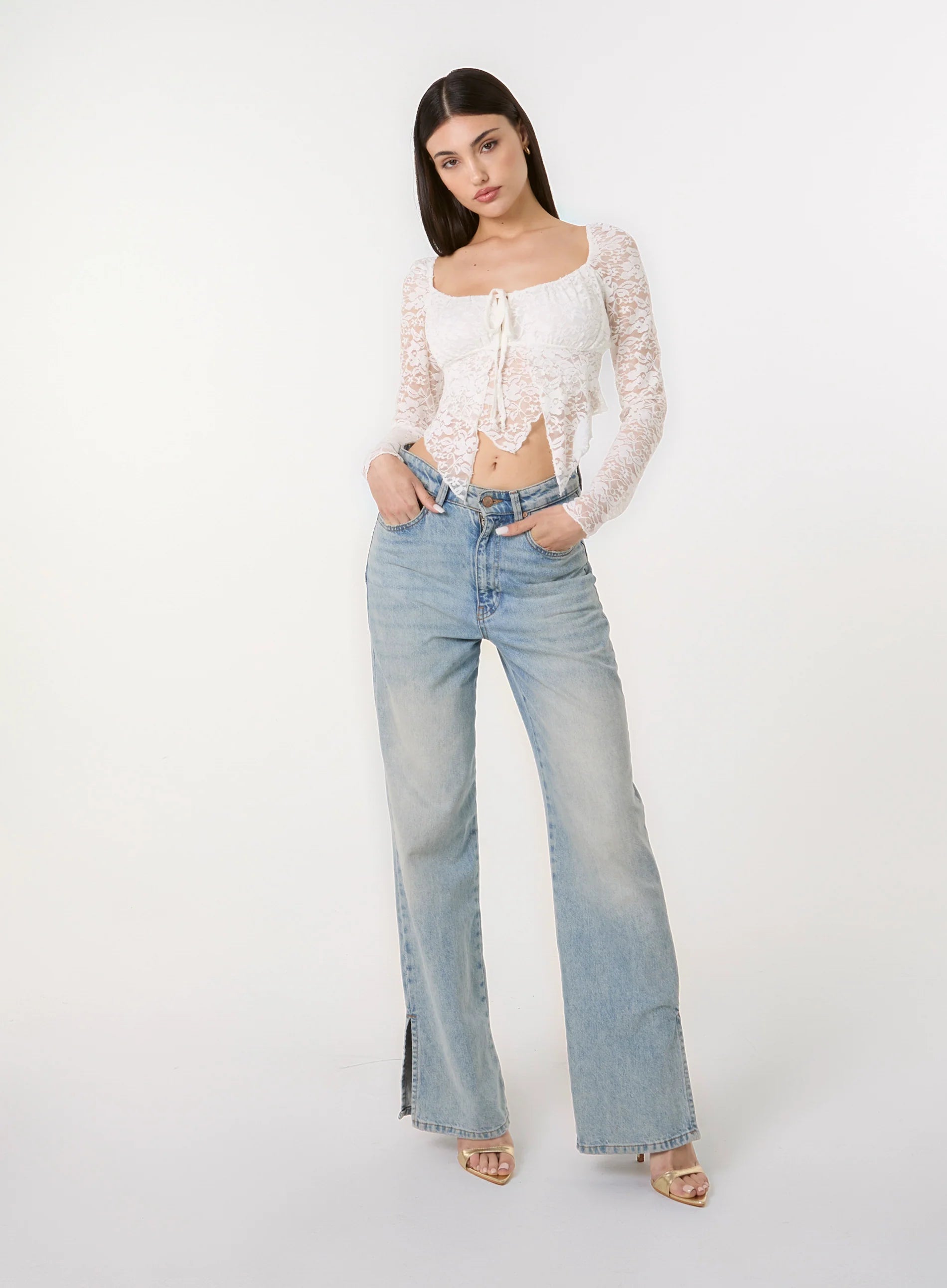 Long Sleeve Lace Butterfly Top