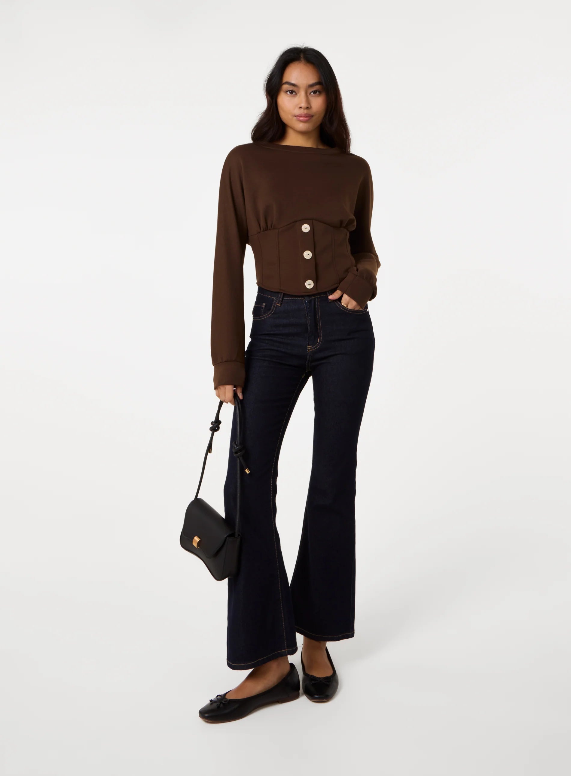 Button Front Corset Sweatshirt