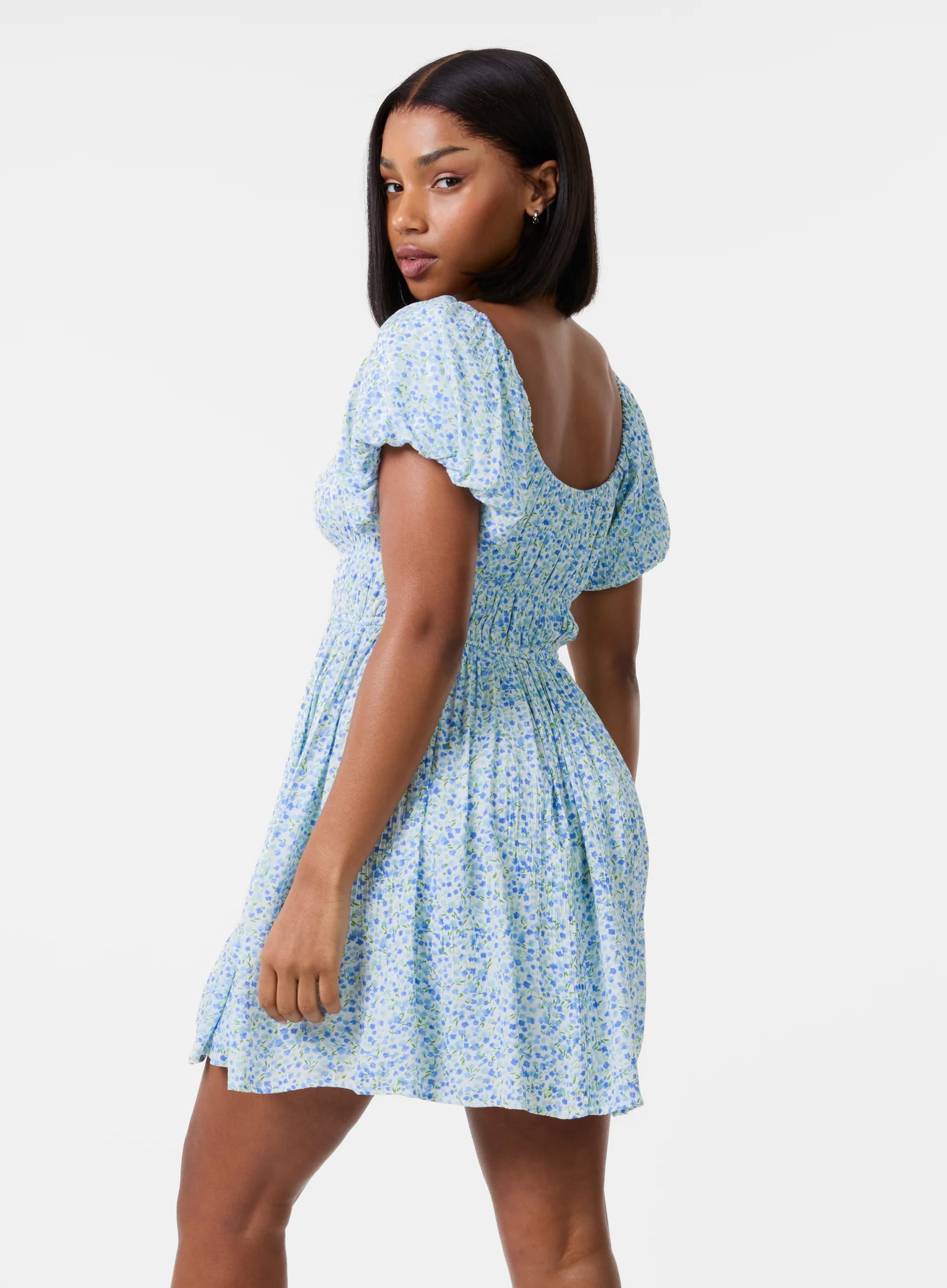Ditsy Puff Sleeve Mini Dress With Shorts
