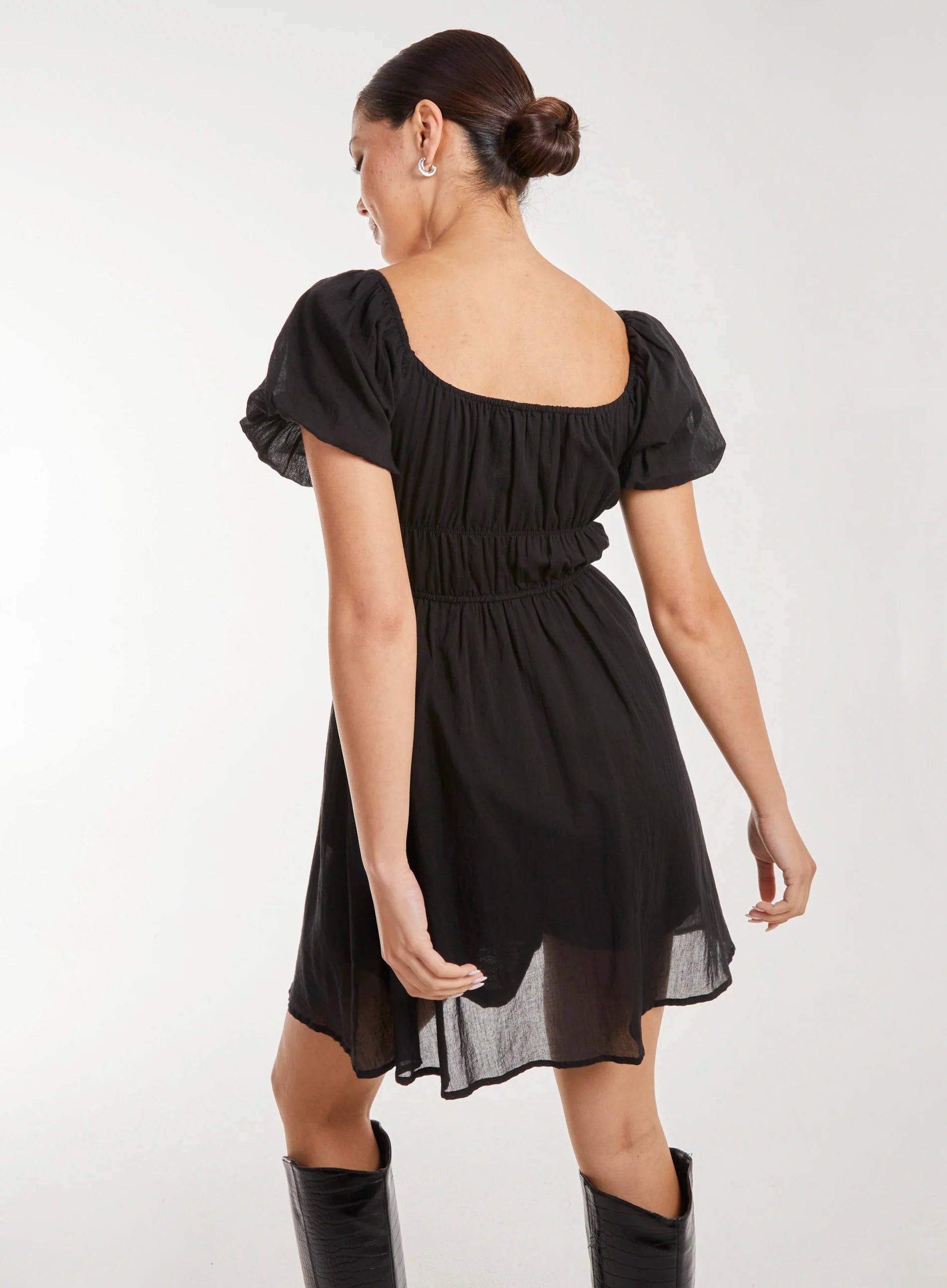 Puff Sleeve Mini Dress with Shorts