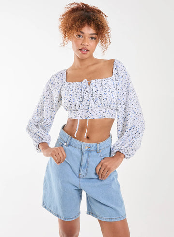 Long Sleeve Cropped Milkmaid Top