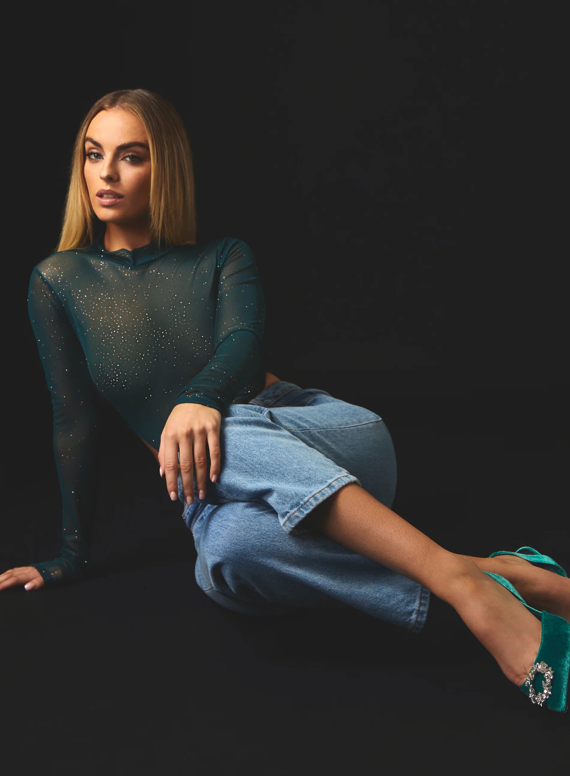 Glitter Long Sleeve Mesh Bodysuit