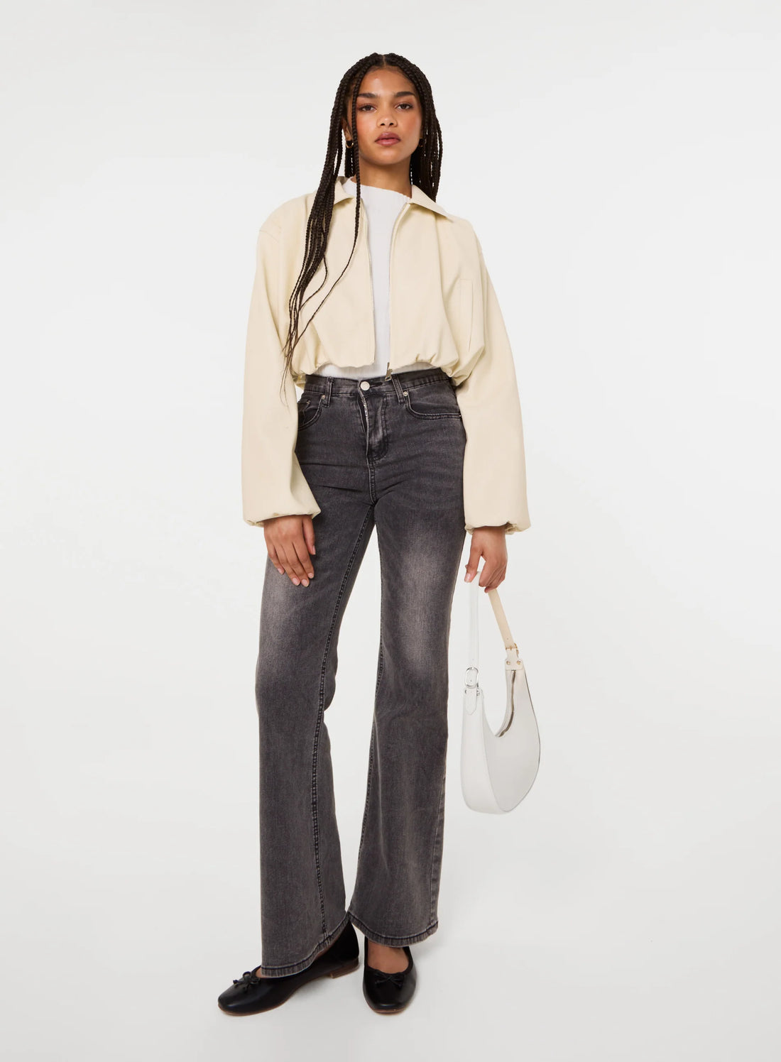 Faux Leather Puffball Jacket