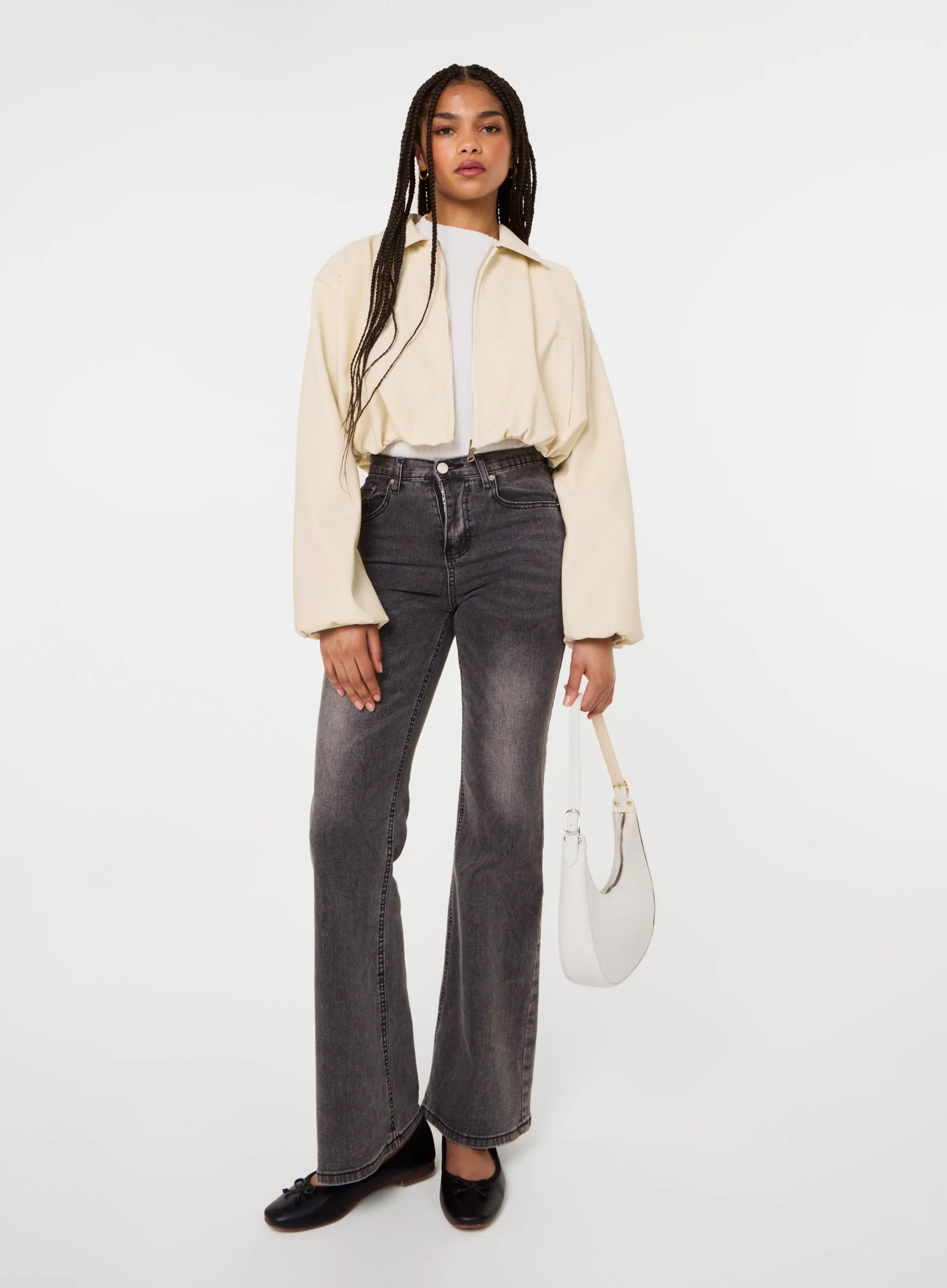 Faux Leather Puffball Jacket