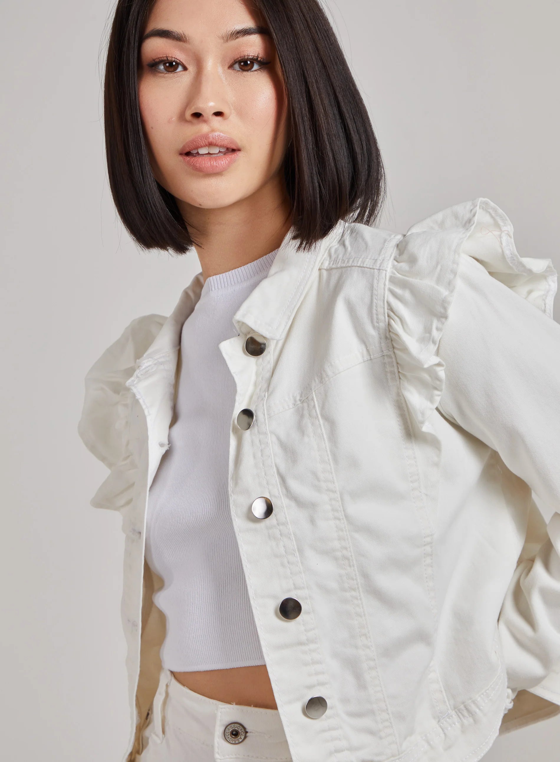 Frill Shoulder Denim Jacket
