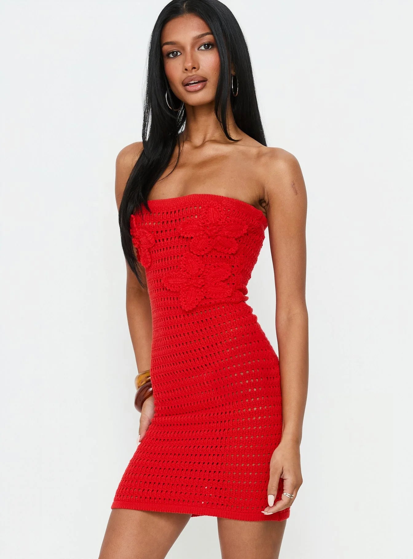Olazia Strapless Knit Mini Dress Red