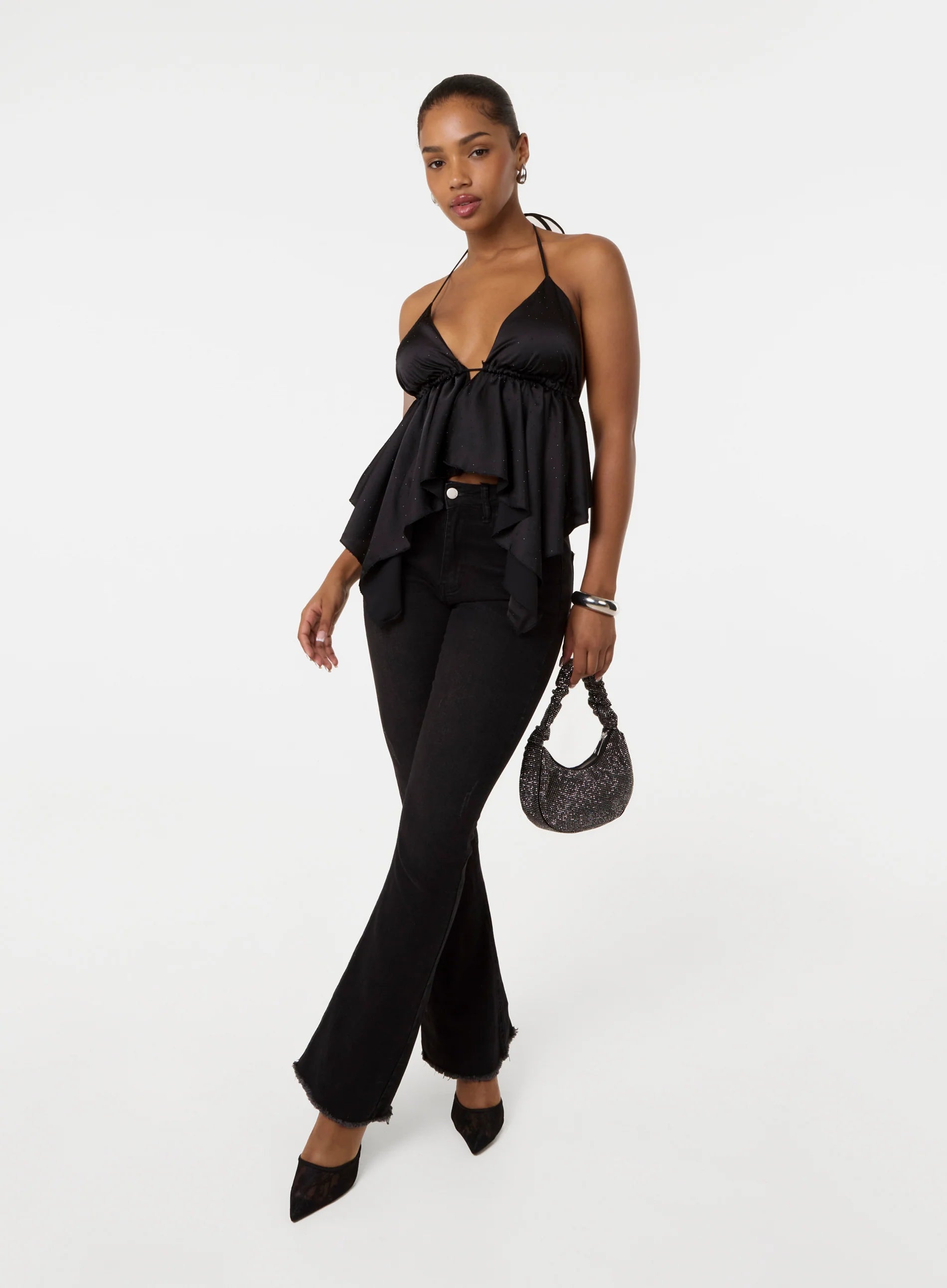 Diamante Satin Halter Top