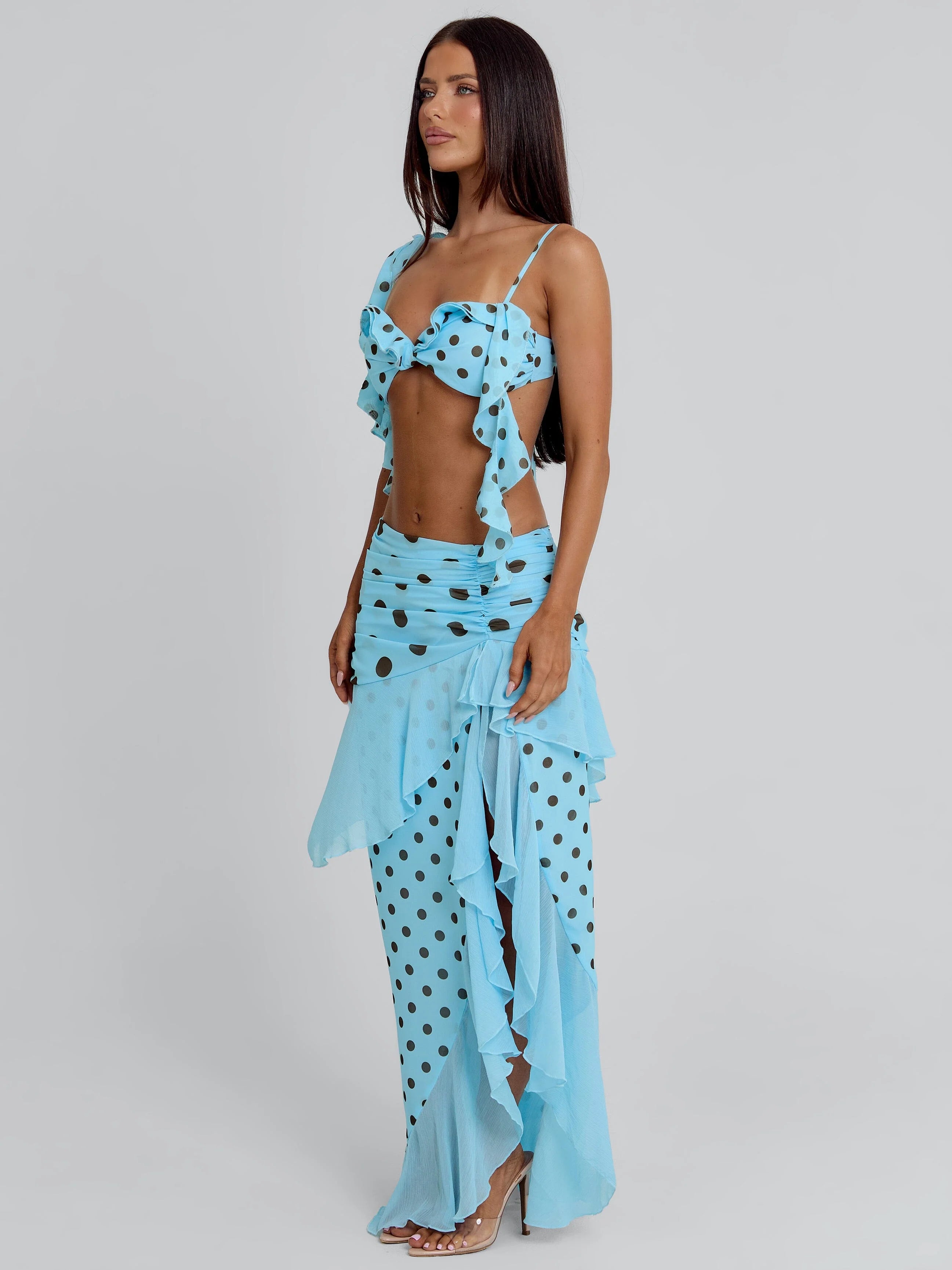 FARWIN MAXI SKIRT BLUE POLKA DOT