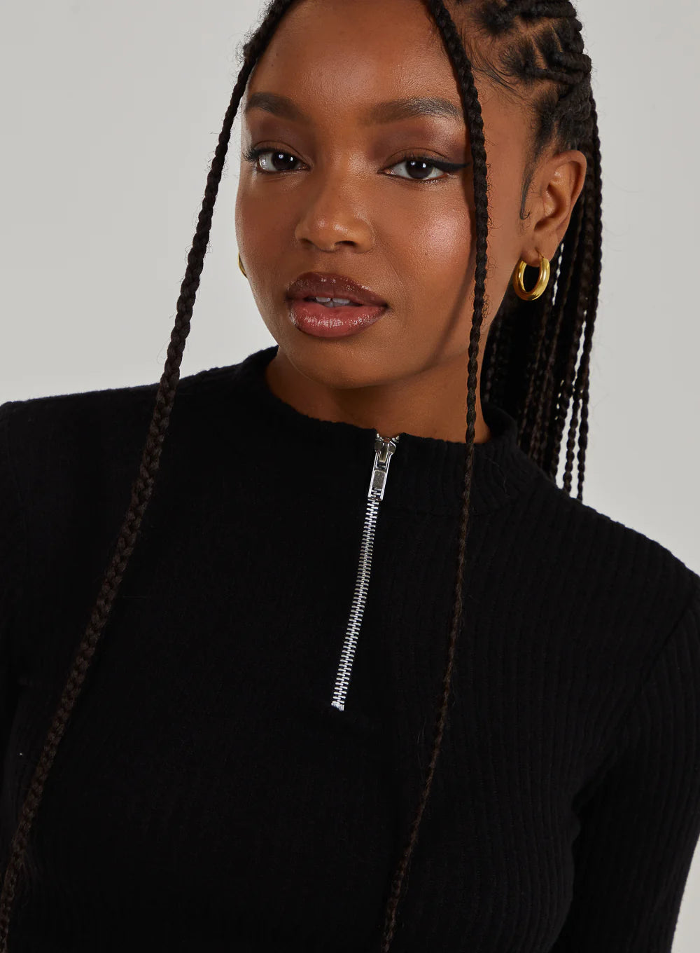 Chunky Brushed Rib Zip Up Top