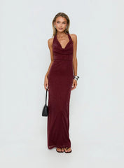 Wild Bunch Cowl Neck Backless Maxi Dress Burgundy