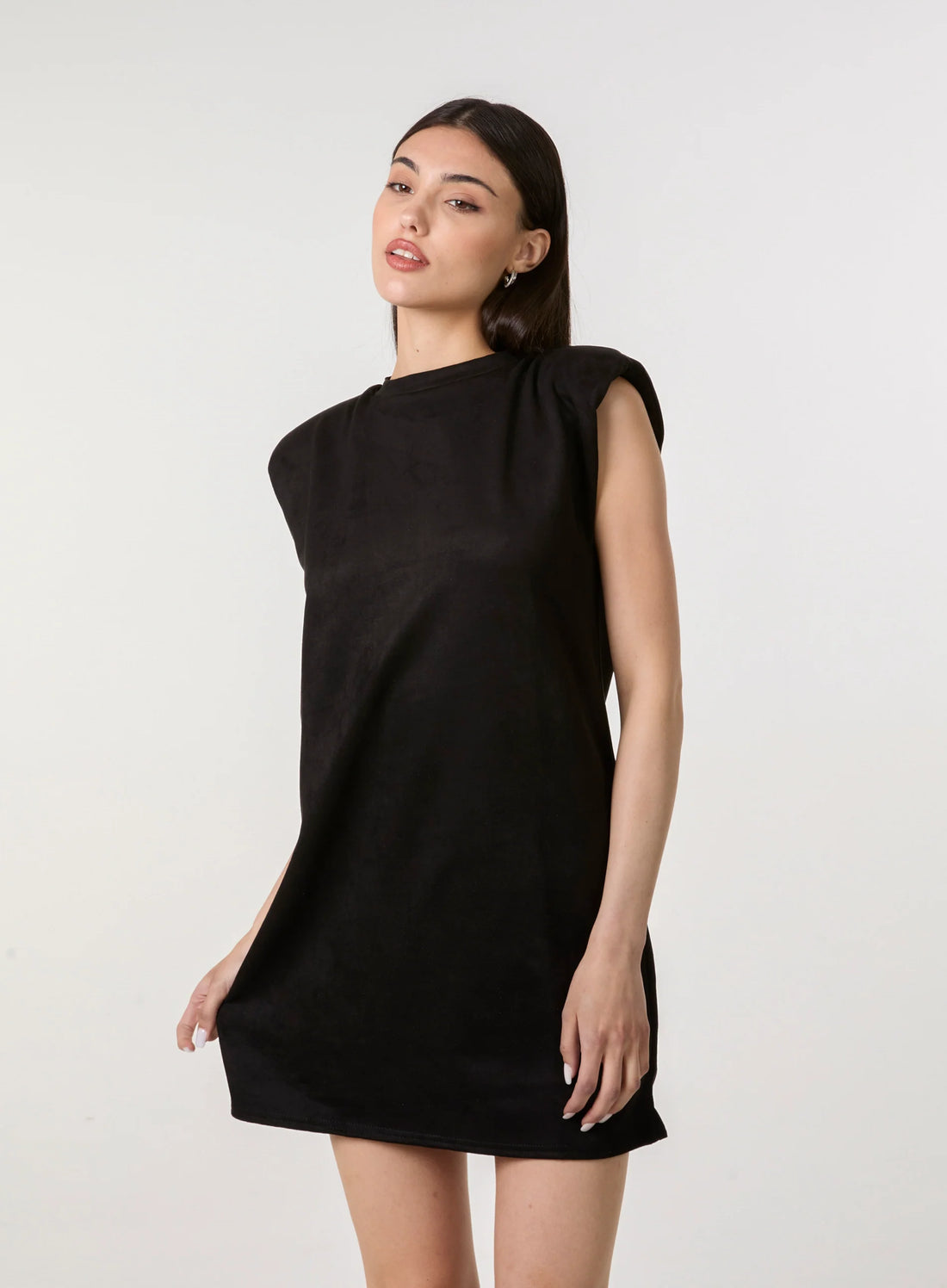 Suedette Shoulder Pads Sleeveless Dress