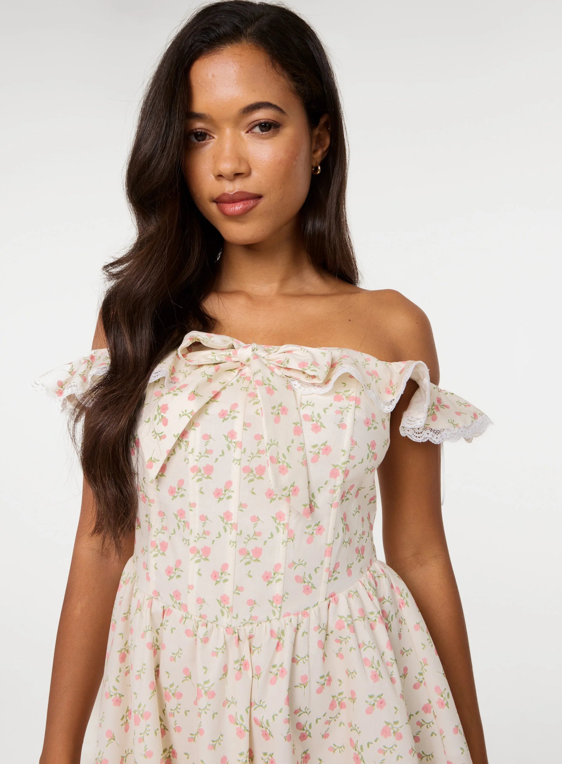 Ditsy Off The Shoulder Mini Dress
